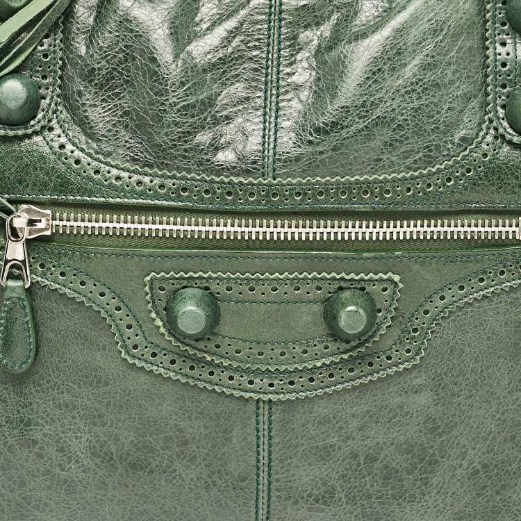 Pre Owned Balenciaga Green Leather Brogues Voyage Weekender Bag