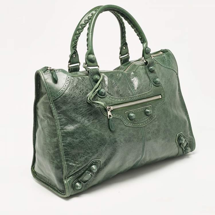 Pre Owned Balenciaga Green Leather Brogues Voyage Weekender Bag