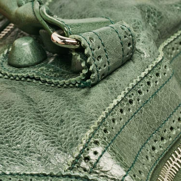 Pre Owned Balenciaga Green Leather Brogues Voyage Weekender Bag