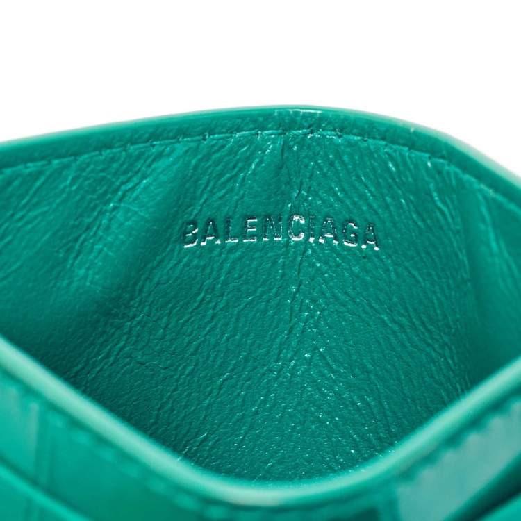 Pre Owned Balenciaga Green Croc Embossed Leather Card Holder