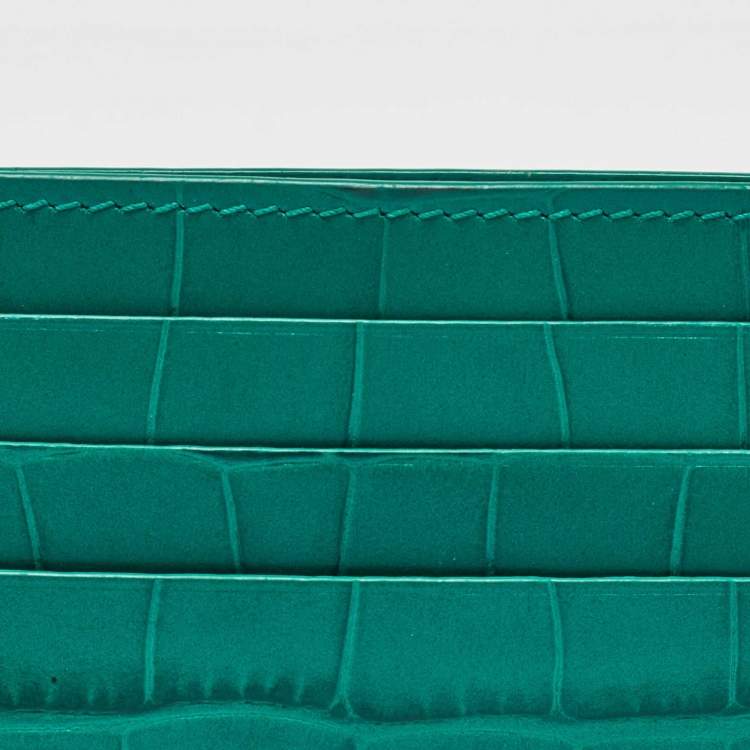 Pre Owned Balenciaga Green Croc Embossed Leather Card Holder