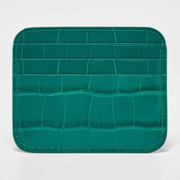 Pre Owned Balenciaga Green Croc Embossed Leather Card Holder