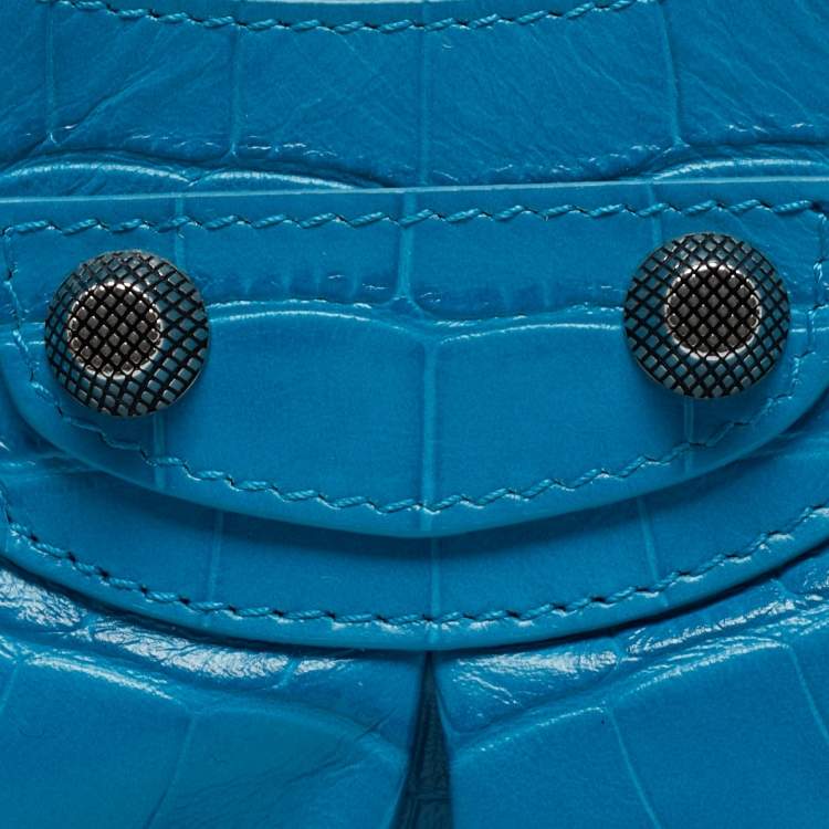 Pre Owned Balenciaga Blue Croc Embossed Leather XS Le Cagole Shoulder Bag