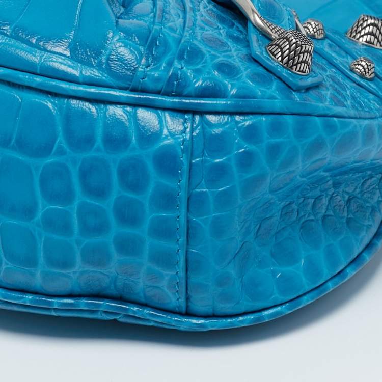 Pre Owned Balenciaga Blue Croc Embossed Leather XS Le Cagole Shoulder Bag