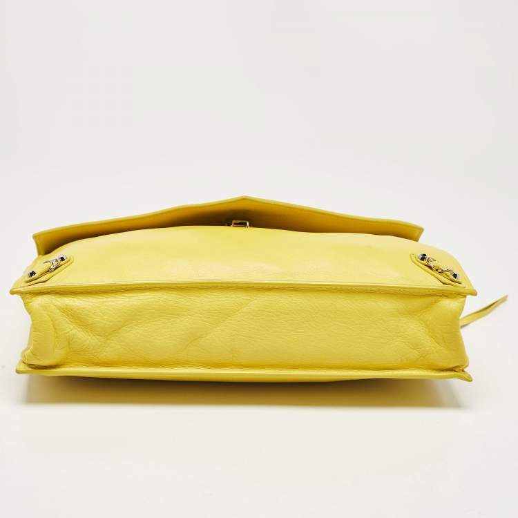 Pre Owned Balenciaga Jaune Soleil Leather Zip Papier Clutch