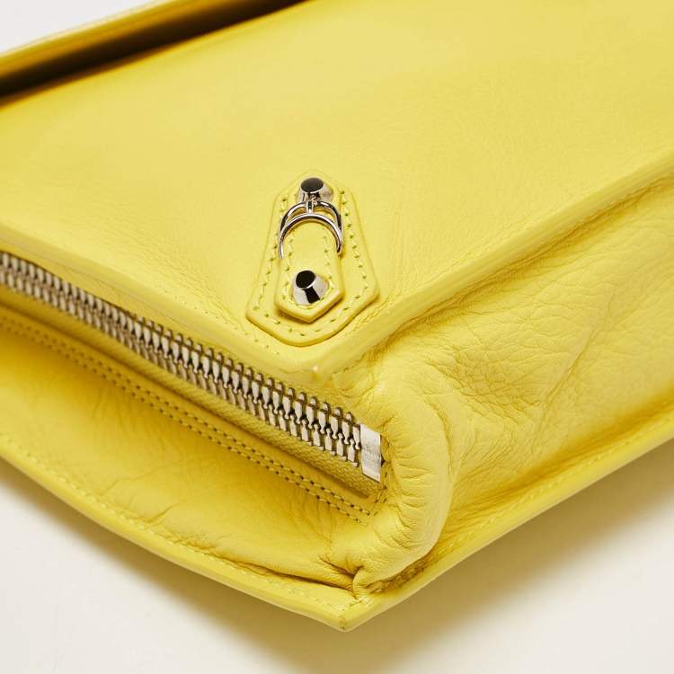 Pre Owned Balenciaga Jaune Soleil Leather Zip Papier Clutch