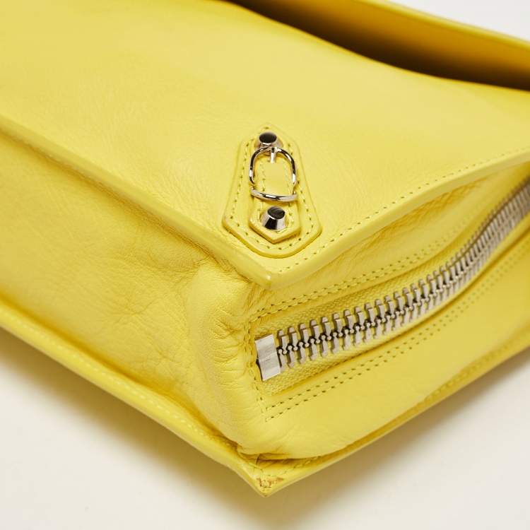 Pre Owned Balenciaga Jaune Soleil Leather Zip Papier Clutch