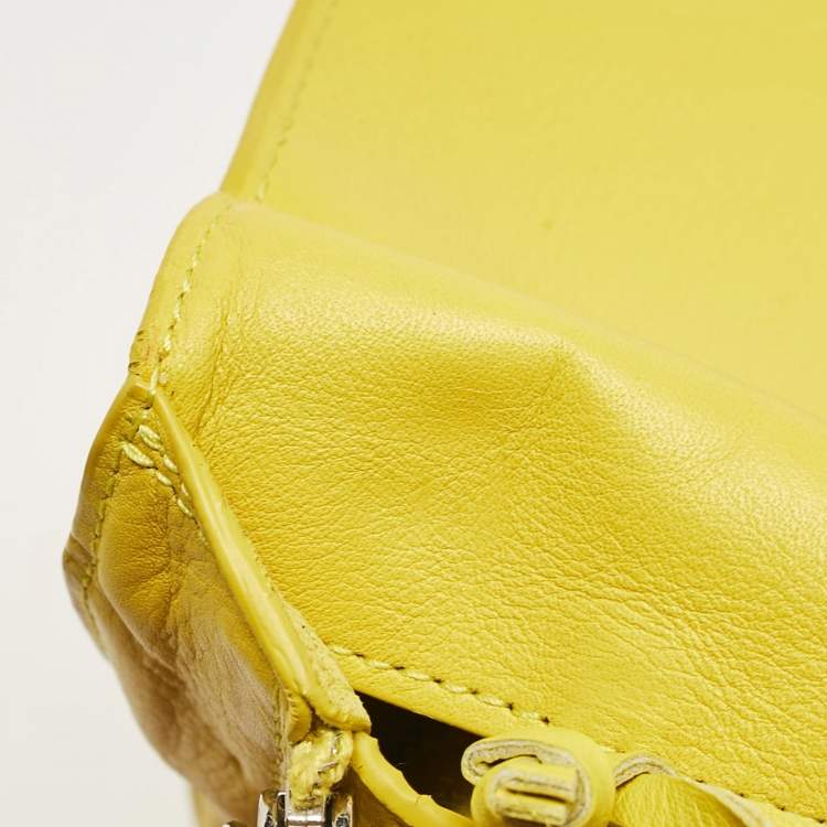 Pre Owned Balenciaga Jaune Soleil Leather Zip Papier Clutch