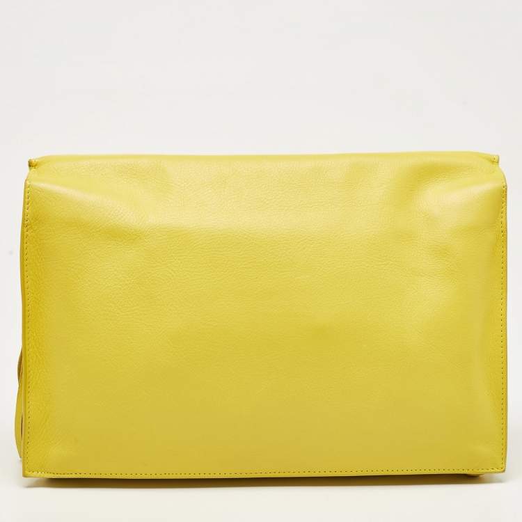 Pre Owned Balenciaga Jaune Soleil Leather Zip Papier Clutch