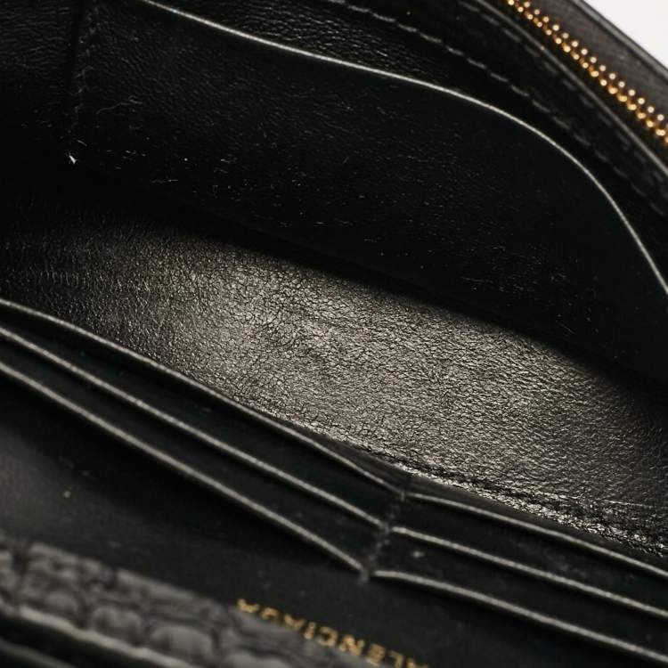 Pre Owned Balenciaga Black Croc Embossed Patent Leather Hourglass Wallet On Chain