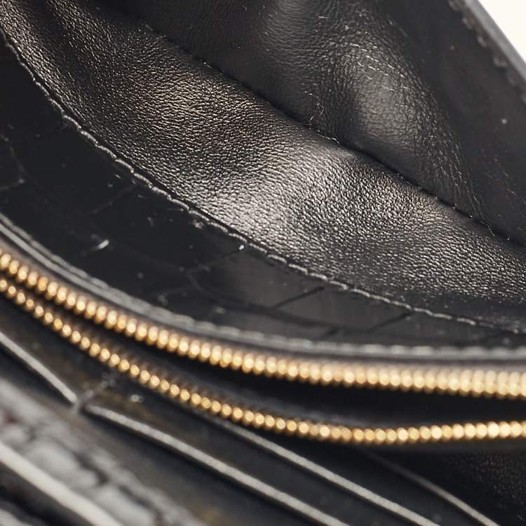 Pre Owned Balenciaga Black Croc Embossed Patent Leather Hourglass Wallet On Chain