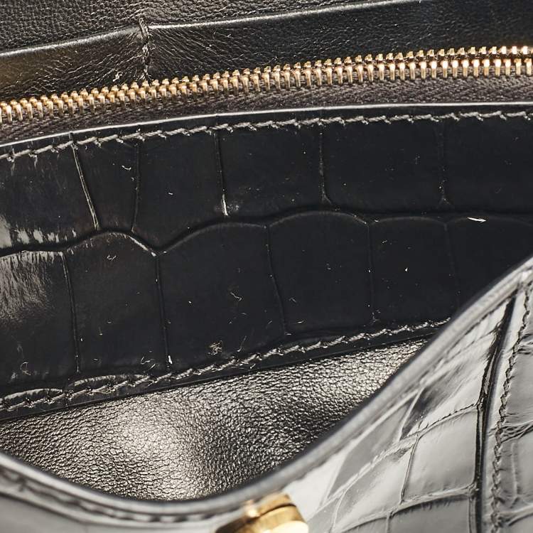 Pre Owned Balenciaga Black Croc Embossed Patent Leather Hourglass Wallet On Chain