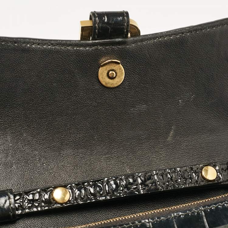 Pre Owned Balenciaga Black Croc Embossed Patent Leather Hourglass Wallet On Chain