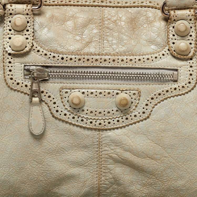 Pre Owned Balenciaga Light Grey Leather Brogue Work Tote