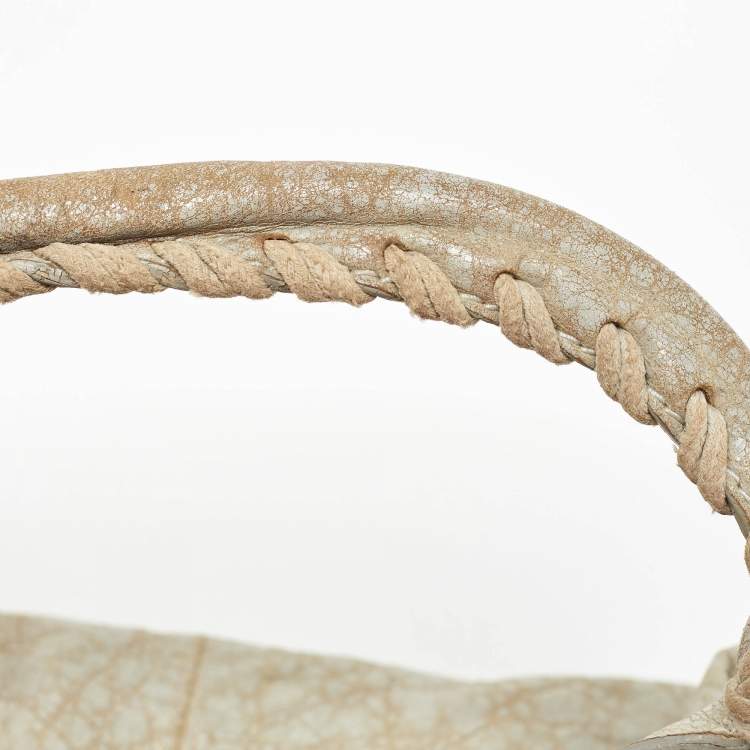 Pre Owned Balenciaga Light Grey Leather Brogue Work Tote