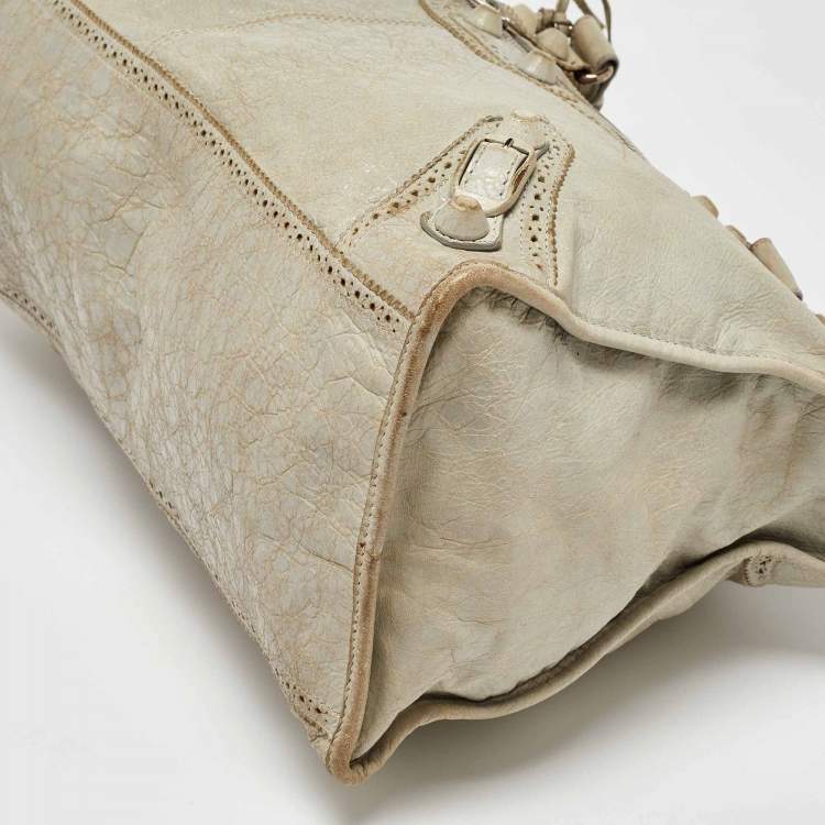 Pre Owned Balenciaga Light Grey Leather Brogue Work Tote