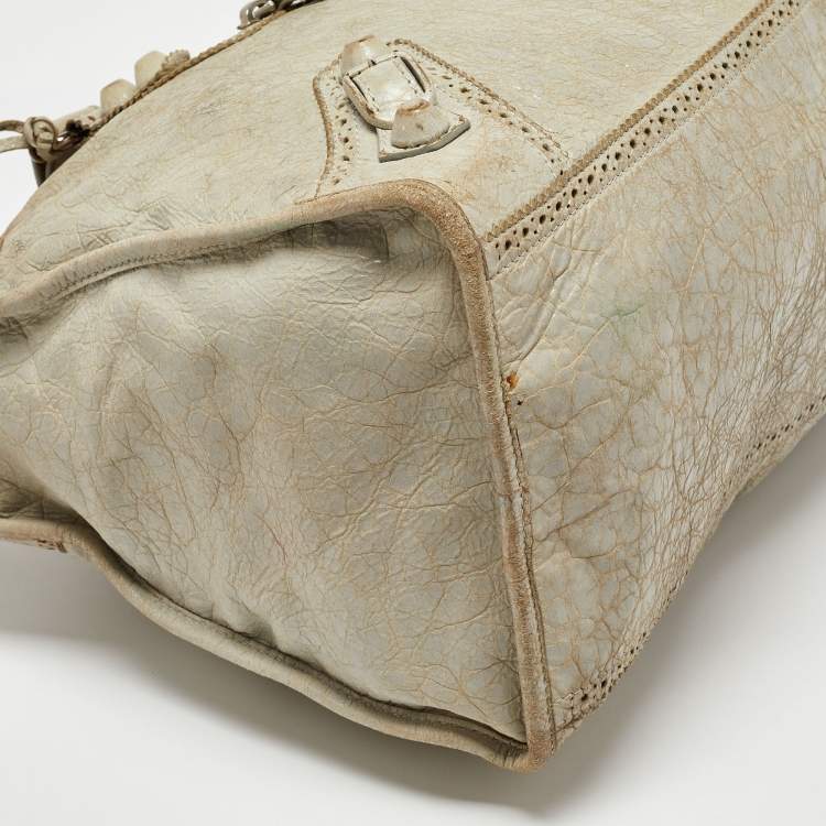 Pre Owned Balenciaga Light Grey Leather Brogue Work Tote