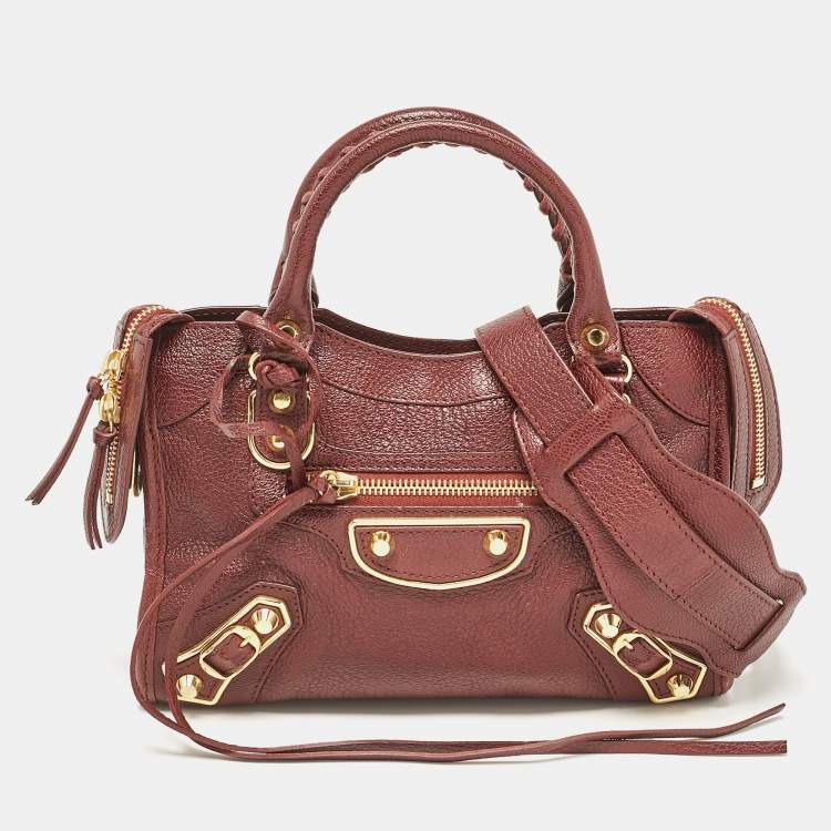 Pre Owned Balenciaga Burgundy Leather Mini RGH City Tote