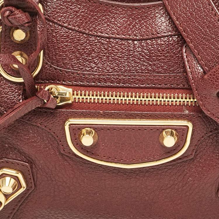 Pre Owned Balenciaga Burgundy Leather Mini RGH City Tote