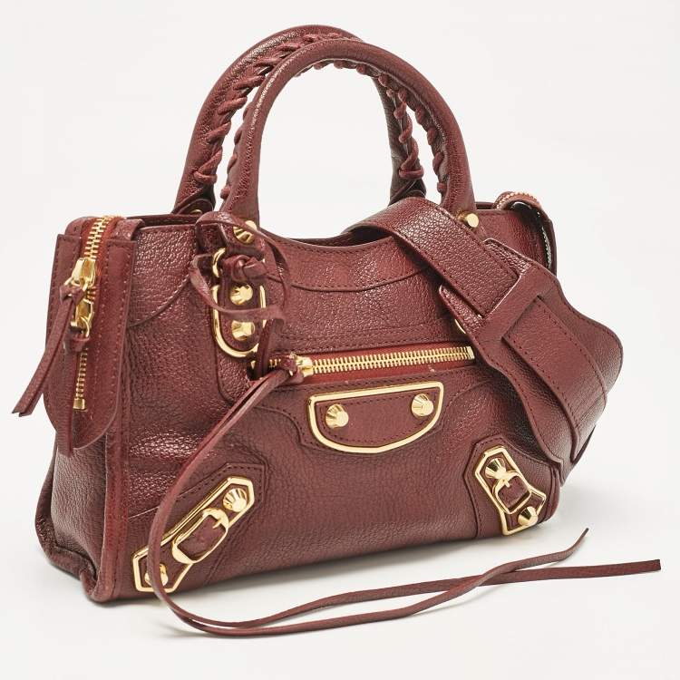 Pre Owned Balenciaga Burgundy Leather Mini RGH City Tote