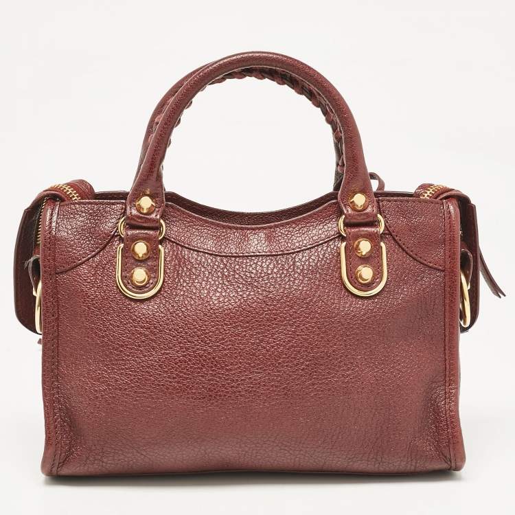 Pre Owned Balenciaga Burgundy Leather Mini RGH City Tote