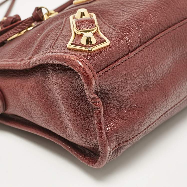 Pre Owned Balenciaga Burgundy Leather Mini RGH City Tote