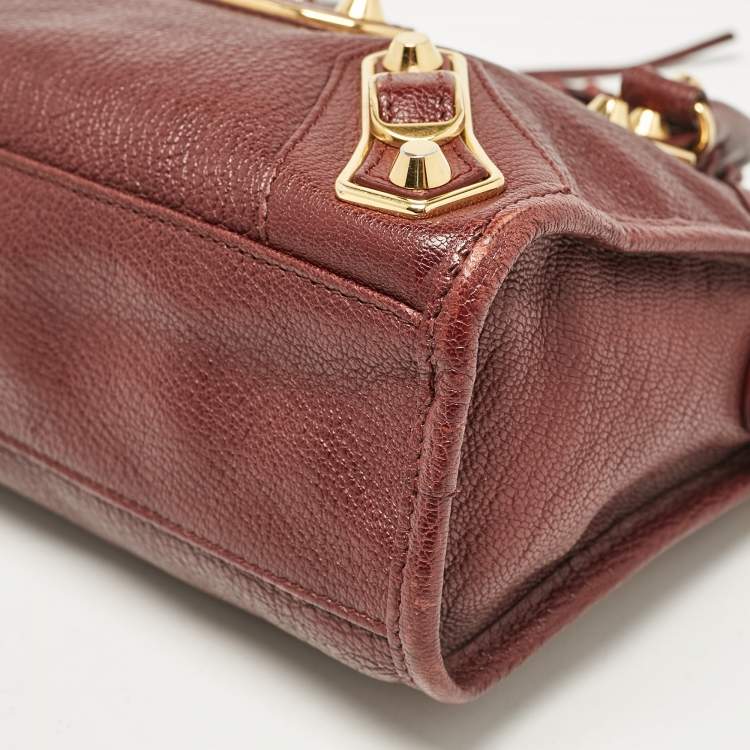 Pre Owned Balenciaga Burgundy Leather Mini RGH City Tote