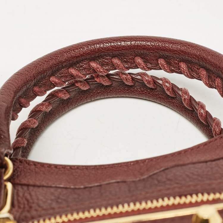 Pre Owned Balenciaga Burgundy Leather Mini RGH City Tote