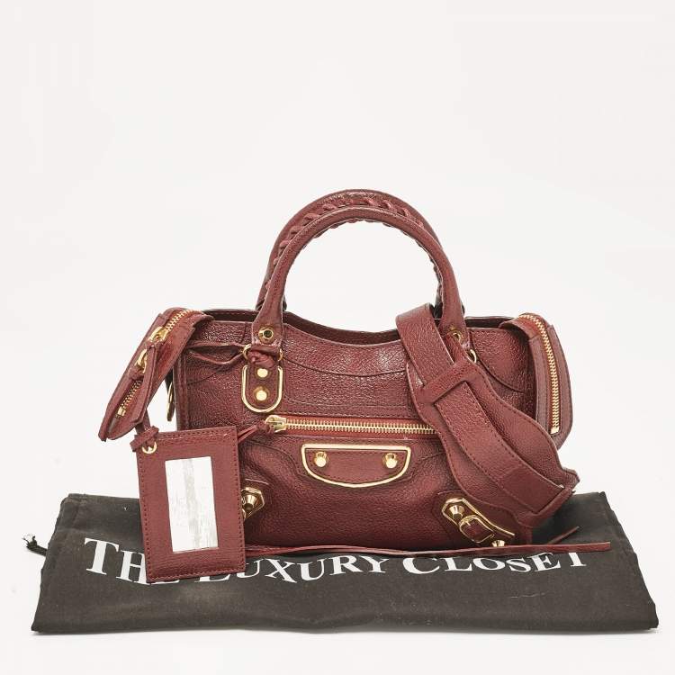 Pre Owned Balenciaga Burgundy Leather Mini RGH City Tote