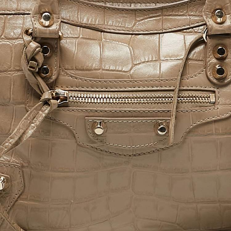 Pre Owned Balenciaga Beige Croc Embossed Leather Small Classic City Tote