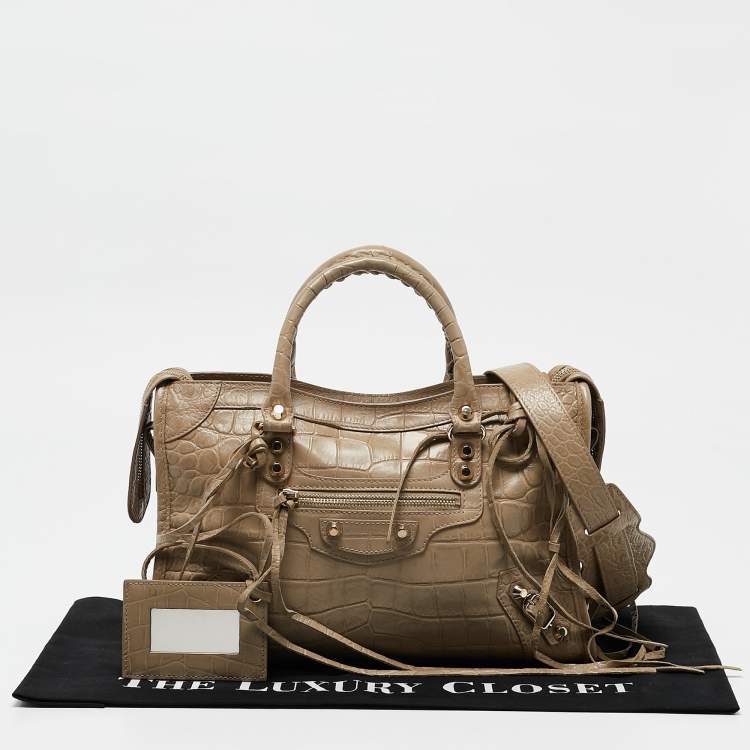 Pre Owned Balenciaga Beige Croc Embossed Leather Small Classic City Tote