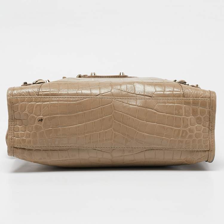 Pre Owned Balenciaga Beige Croc Embossed Leather Small Classic City Tote
