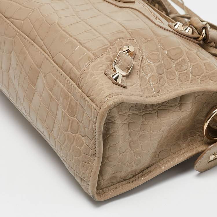 Pre Owned Balenciaga Beige Croc Embossed Leather Small Classic City Tote
