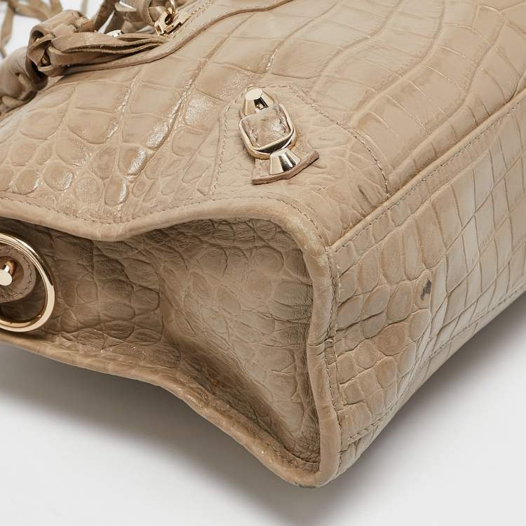 Pre Owned Balenciaga Beige Croc Embossed Leather Small Classic City Tote