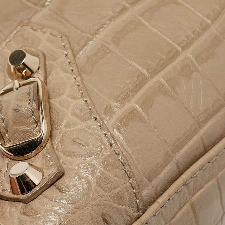 Pre Owned Balenciaga Beige Croc Embossed Leather Small Classic City Tote