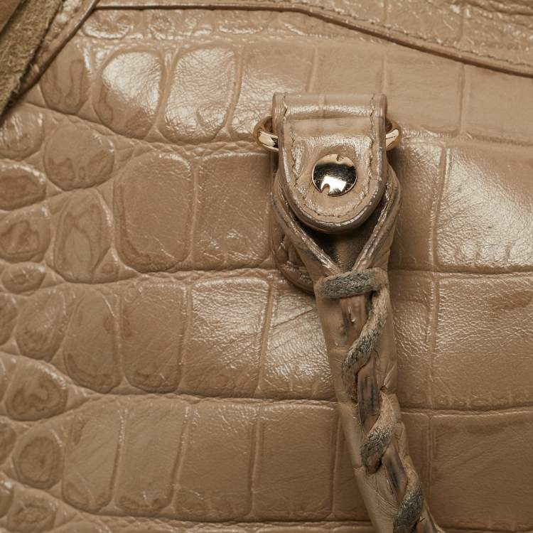 Pre Owned Balenciaga Beige Croc Embossed Leather Small Classic City Tote