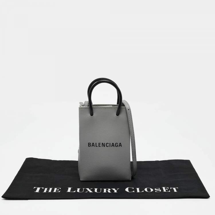 Pre Owned Balenciaga Grey/Black Leather Shopping Phone Holder Crossbody Bag