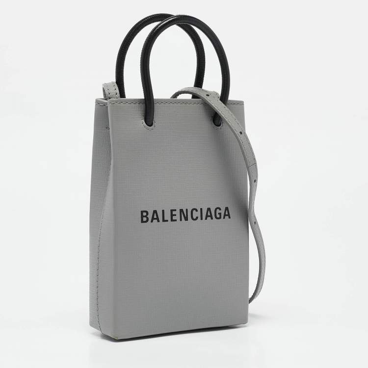 Pre Owned Balenciaga Grey/Black Leather Shopping Phone Holder Crossbody Bag