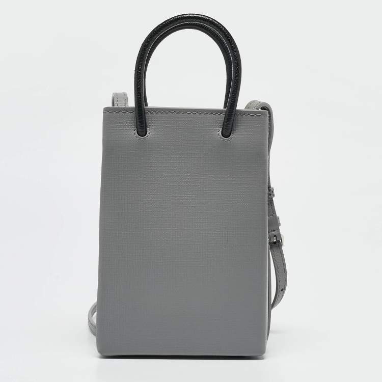 Pre Owned Balenciaga Grey/Black Leather Shopping Phone Holder Crossbody Bag