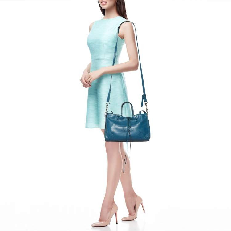 Pre Owned Balenciaga Blue Leather Blackout City Tote