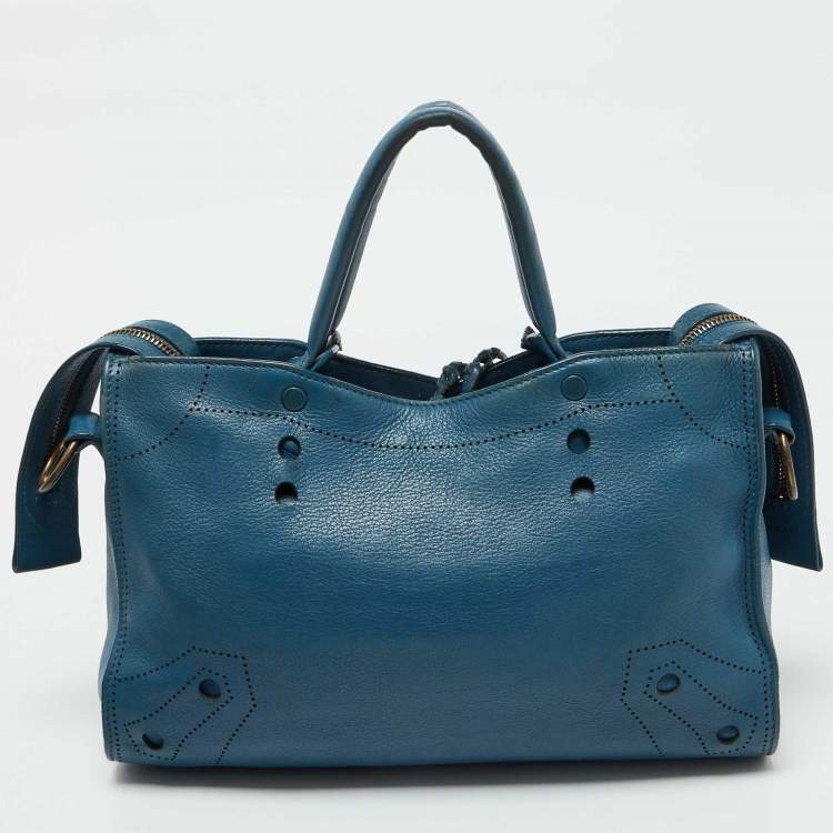 Pre Owned Balenciaga Blue Leather Blackout City Tote