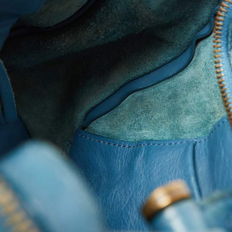 Pre Owned Balenciaga Blue Leather Blackout City Tote