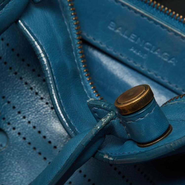 Pre Owned Balenciaga Blue Leather Blackout City Tote