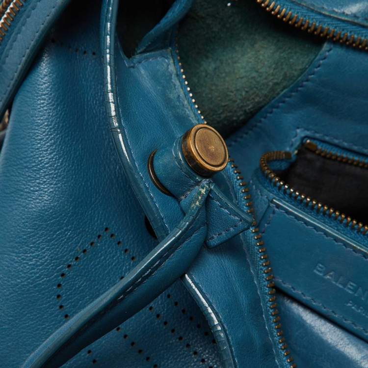 Pre Owned Balenciaga Blue Leather Blackout City Tote