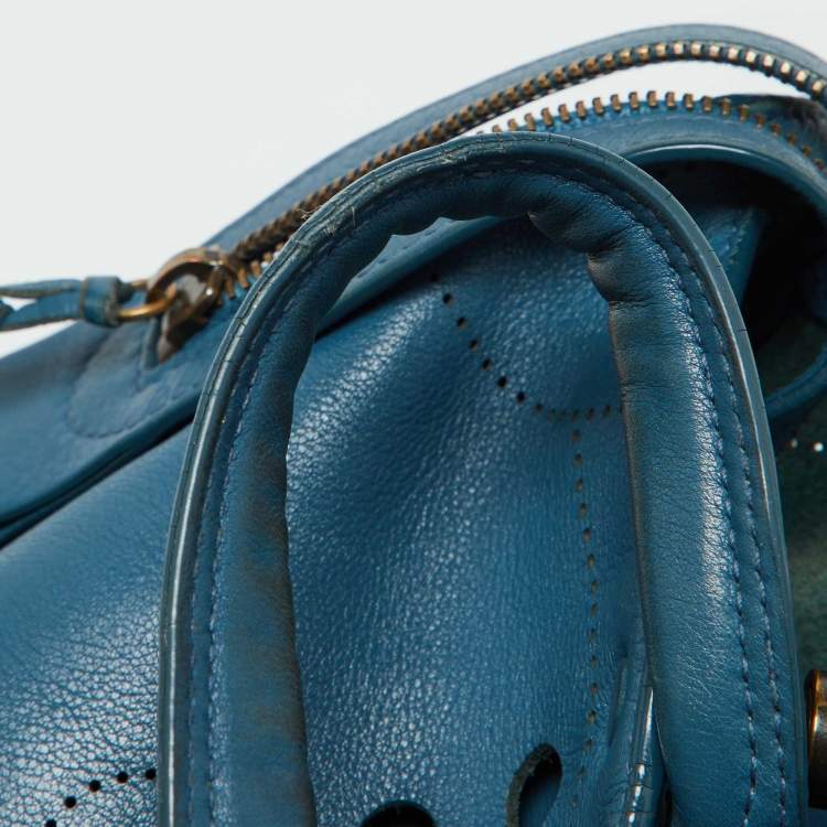 Pre Owned Balenciaga Blue Leather Blackout City Tote