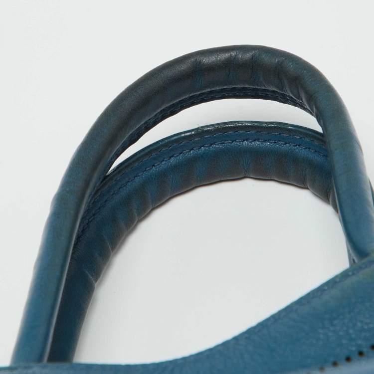 Pre Owned Balenciaga Blue Leather Blackout City Tote