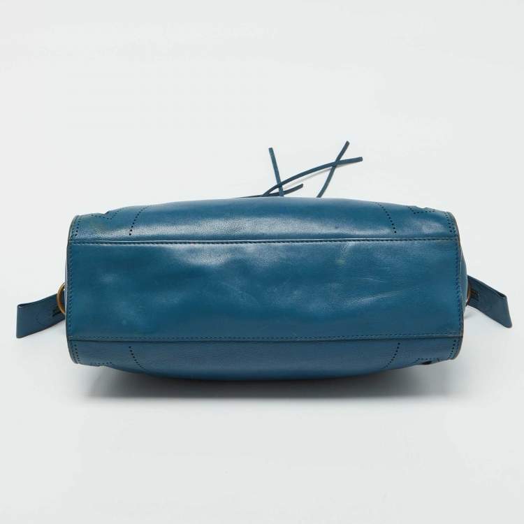Pre Owned Balenciaga Blue Leather Blackout City Tote