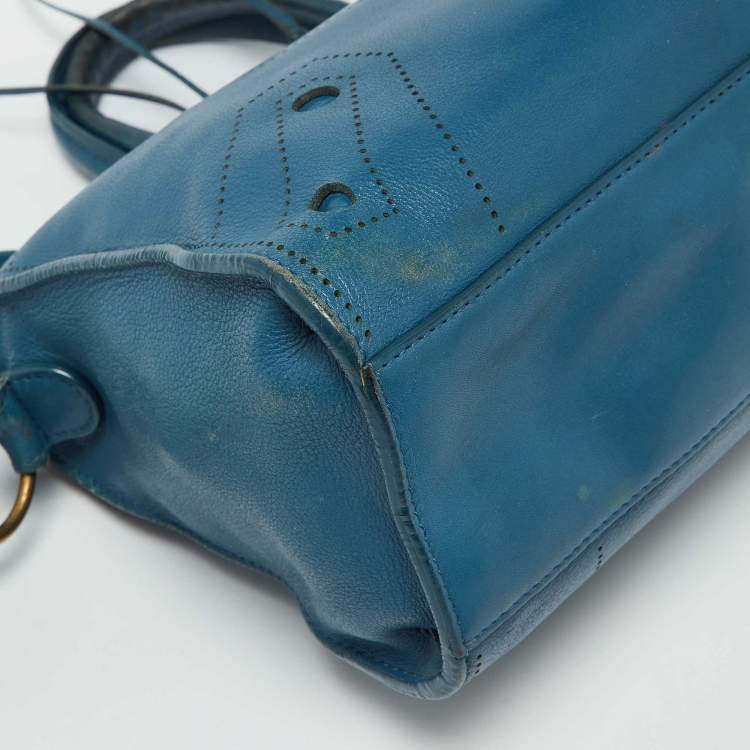 Pre Owned Balenciaga Blue Leather Blackout City Tote
