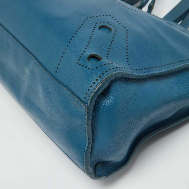 Pre Owned Balenciaga Blue Leather Blackout City Tote