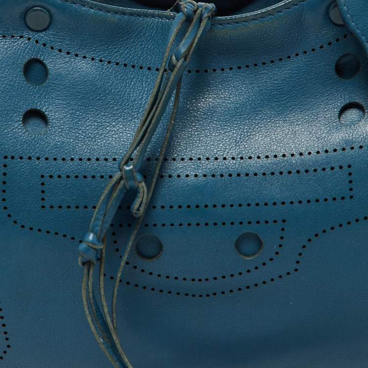 Pre Owned Balenciaga Blue Leather Blackout City Tote